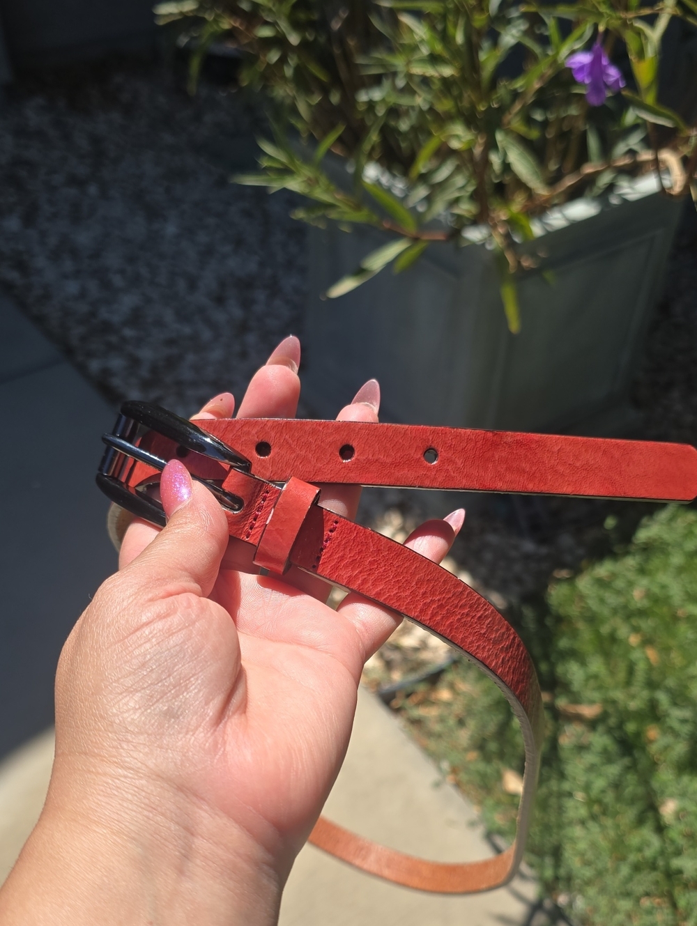 Fossil Red Brown Leather Narrow Belt with Black Buckle Size:L - Picture 6 of 7